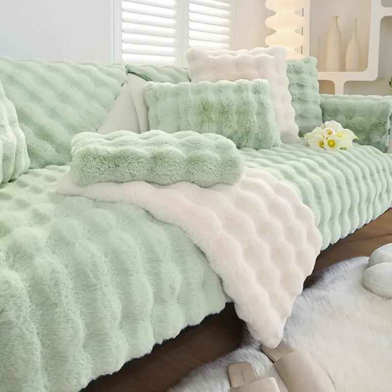 Rabbit Plush Sofa Cushion High-Grade Leather Anti-Skid - Comfort for Home & Garden