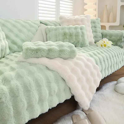 Rabbit Plush Sofa Cushion High-Grade Leather Anti-Skid - Comfort for Home & Garden