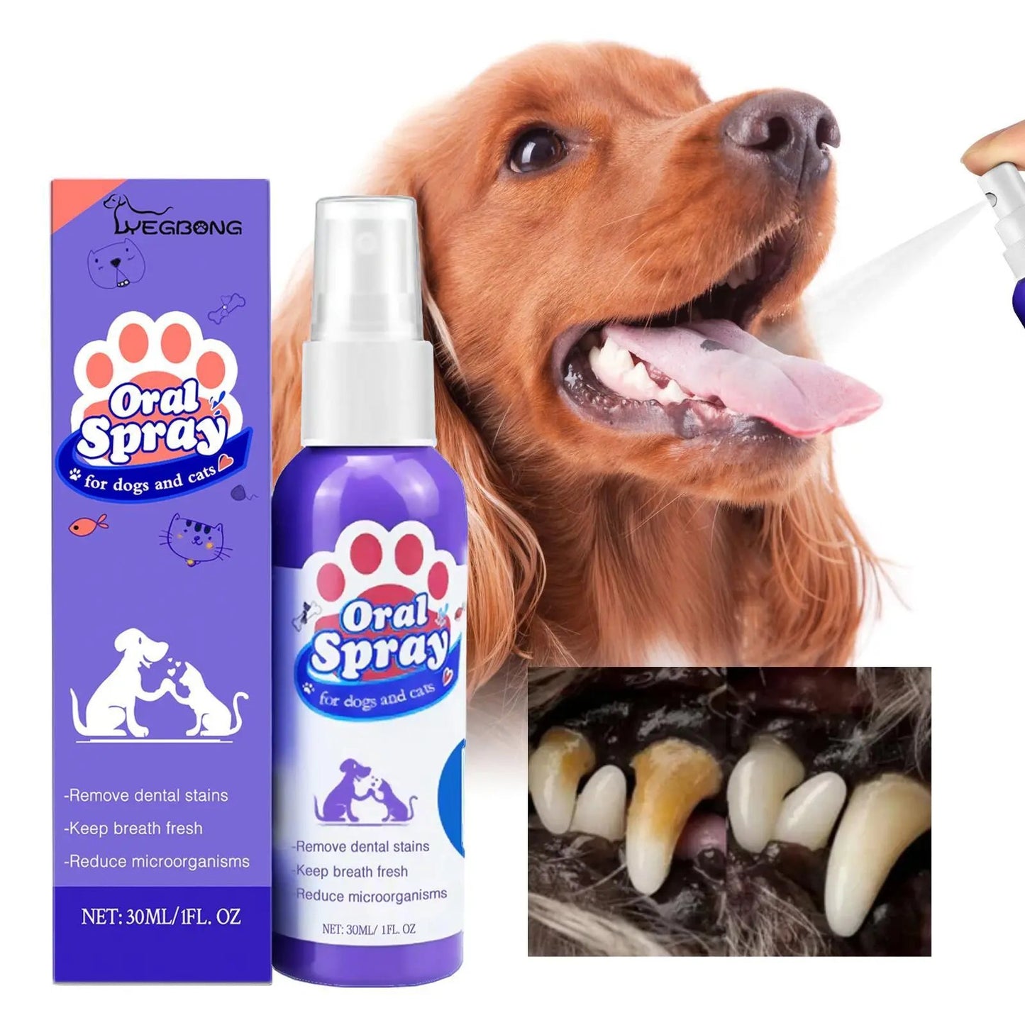 Yegebang Pet Teeth Cleaning Spray – Oral Care & Fresh Breath for Dogs and Cats - AllvueCo