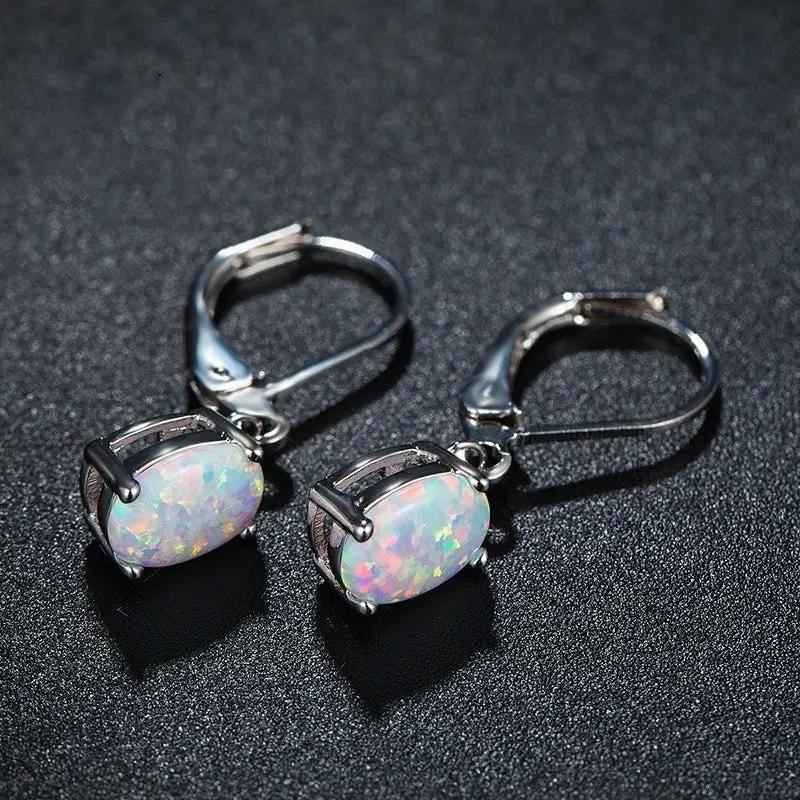 Four-Claw Oval Opal Earrings - Elegant European and American Jewelry & Accessories