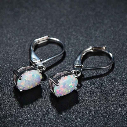 Four-Claw Oval Opal Earrings - Elegant European and American Jewelry & Accessories