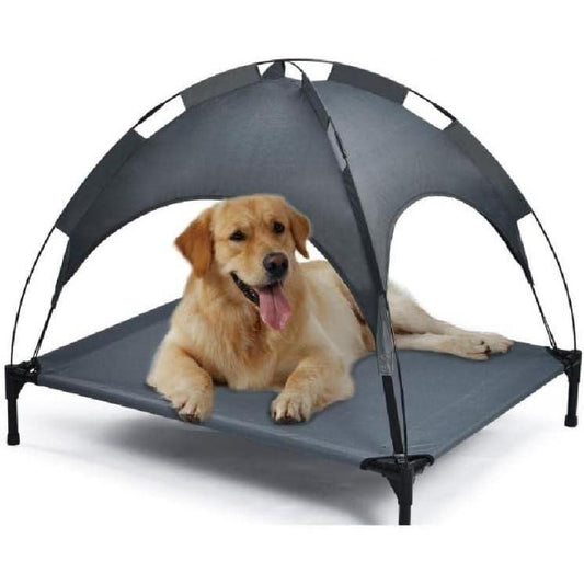 Outdoor Portable Pet Bed with Canopy – Foldable Sun Shade Dog Bed (Grey) - AllvueCo