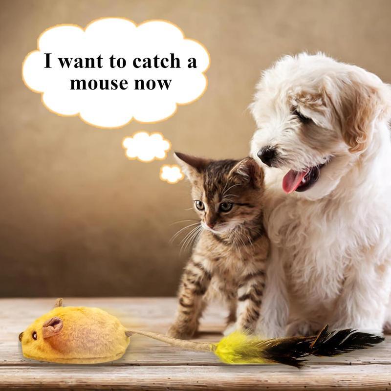 USB Rechargeable Interactive Cat Mouse Toy – LED Lights, Automatic Movement & Chirping Sounds with Feather Tai - AllvueCo