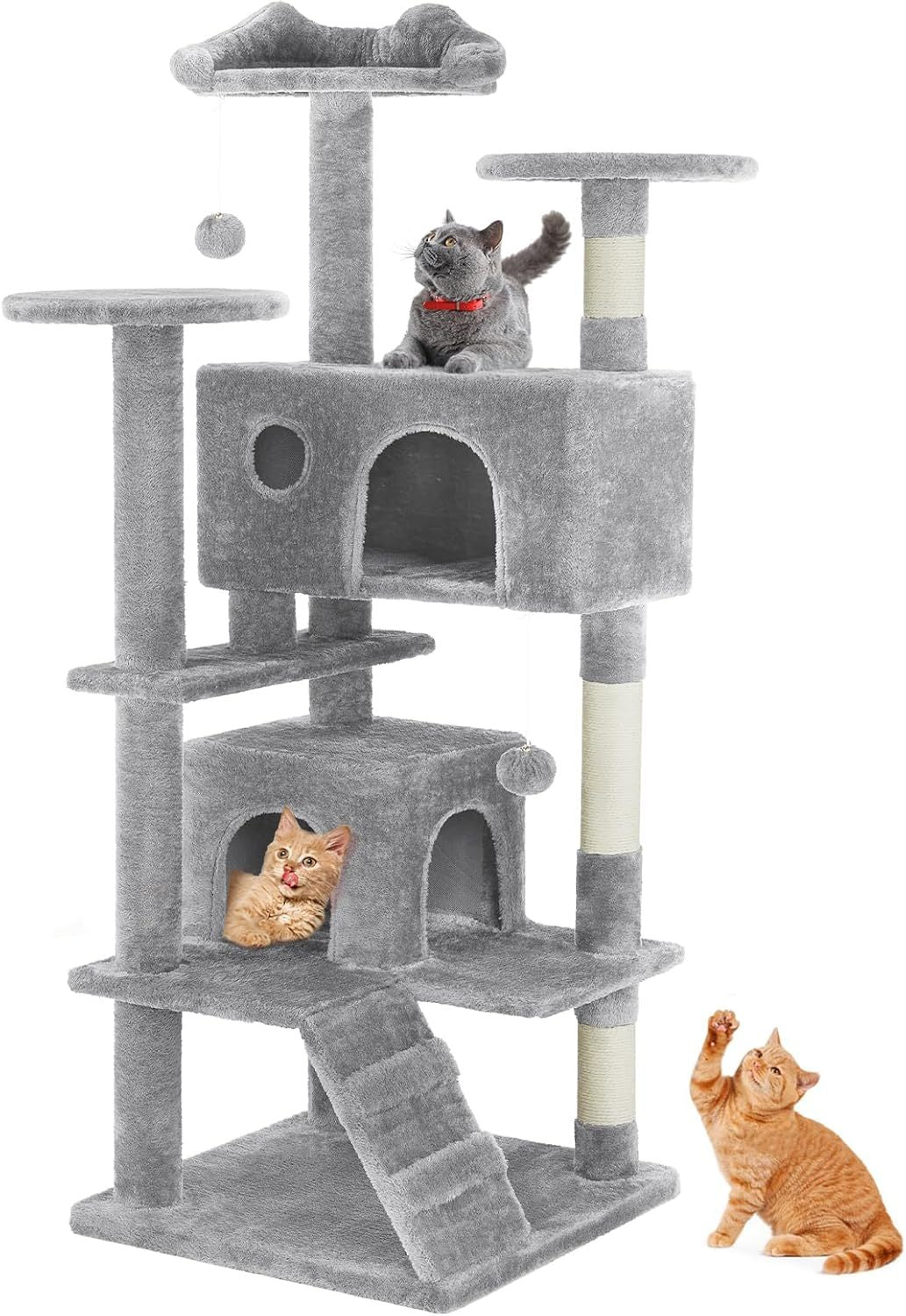 54" Cat Tree Tower – Multi-Level Cat Condo with Sisal Scratch Posts for Indoor Cats - AllvueCo