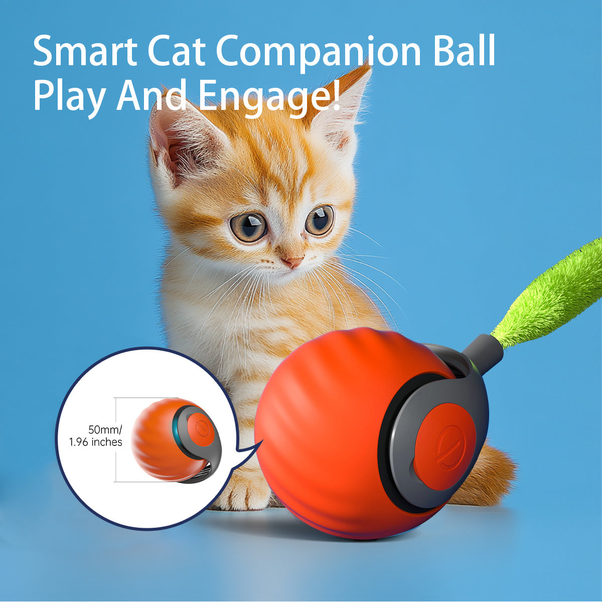 Smart Interactive Cat Ball – Type-C Rechargeable, Automatic Rolling Toy with LED Lights & Feather Tail - AllvueCo