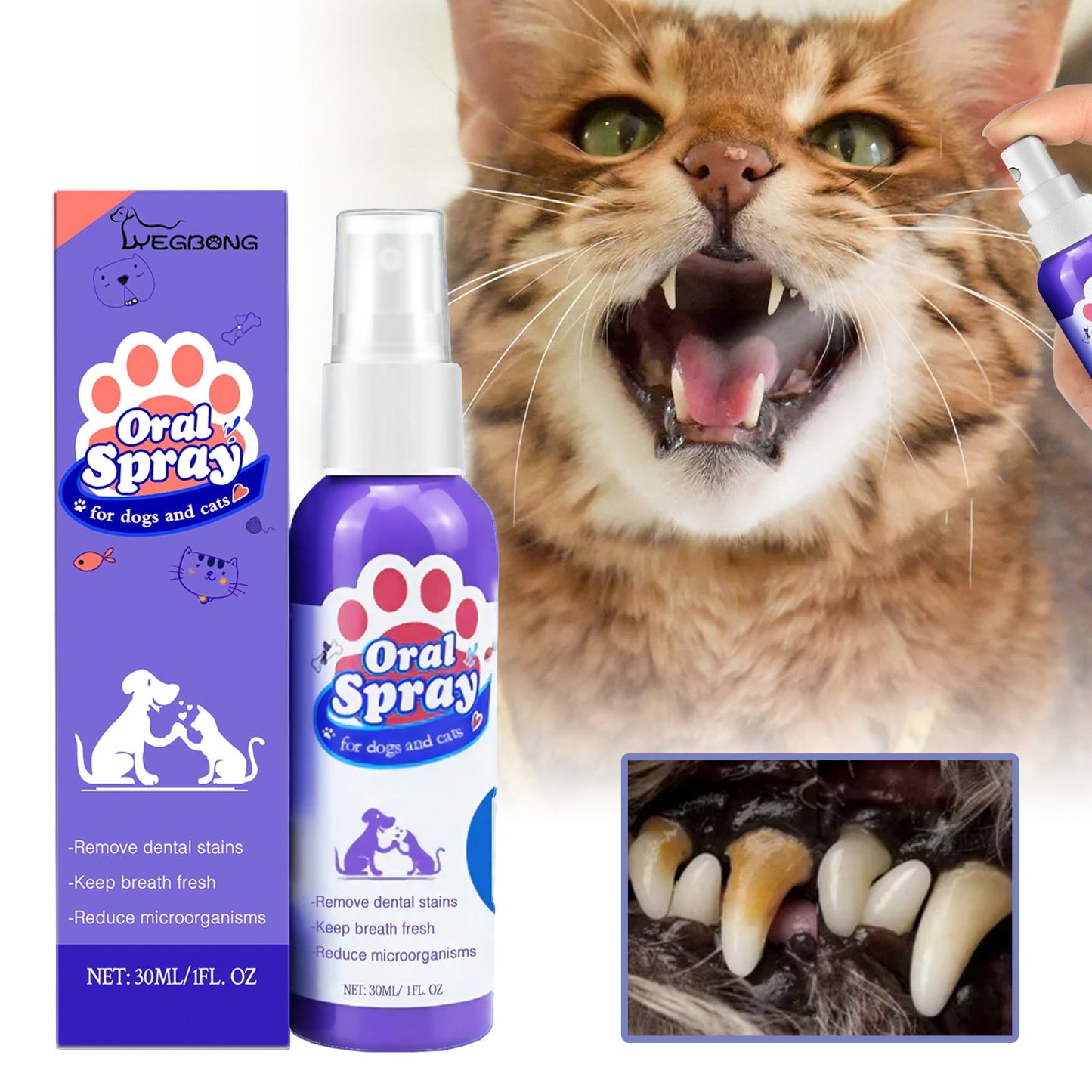 Pet Teeth Cleaning Spray for Cats & Dogs – Fresh Breath, Plaque & Tartar Remover with Easy No-Brush Application - AllvueCo