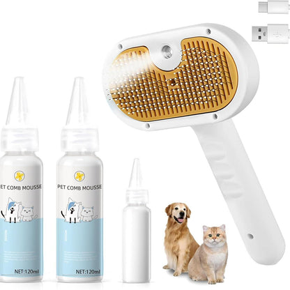 Universal Pet Steam Brush – 3-in-1 Spray Hair Grooming Tool for Cats & Dogs - AllvueCo
