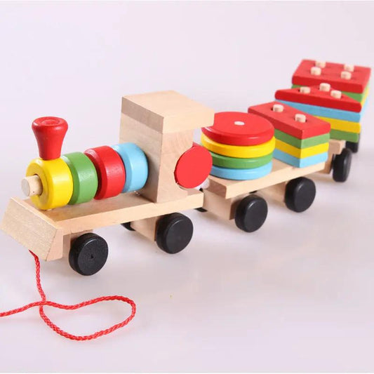 Wooden Three-Section Train – Educational Pull Toy for Toddlers AllvueCo