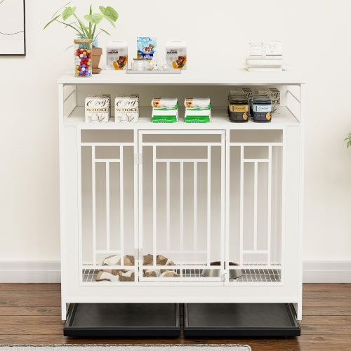 43.3" Wooden Dog Kennel Furniture with Divider – Stylish & Spacious Indoor Crate - AllvueCo