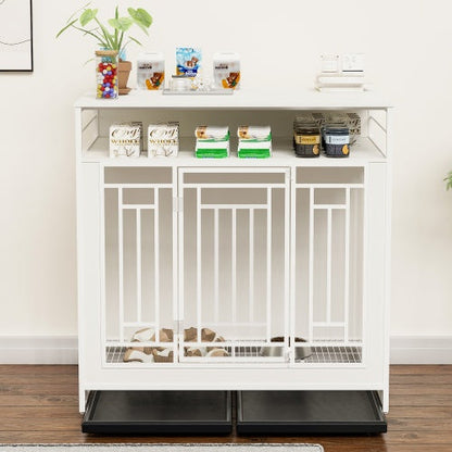 43.3" Wooden Dog Kennel Furniture with Divider – Stylish & Spacious Indoor Crate - AllvueCo