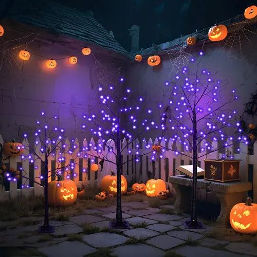 3 Pack Halloween Lighted Spooky Trees – 4FT, 5FT & 6FT with Purple LED Lights - AllvueCo