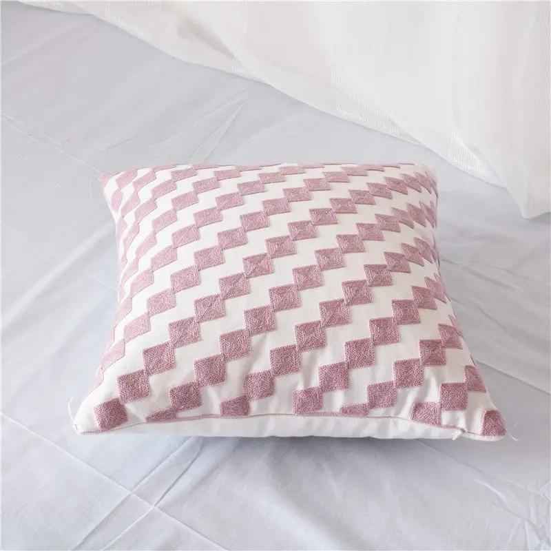 Geometric Embroidered Pillowcase - Decorative Cotton Home Accent