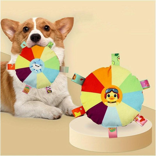 Soft Plush Dog Flying Disc Toy – Interactive Tug & Chew Toy with Bell Inside - AllvueCo