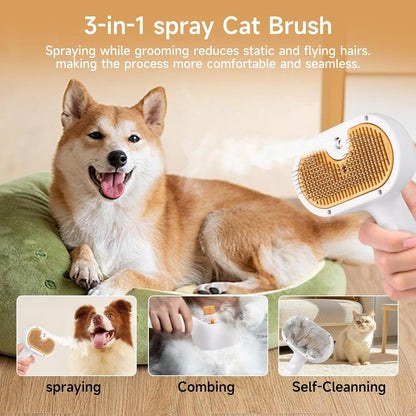 Universal Pet Steam Brush – 3-in-1 Spray Hair Grooming Tool for Cats & Dogs - AllvueCo