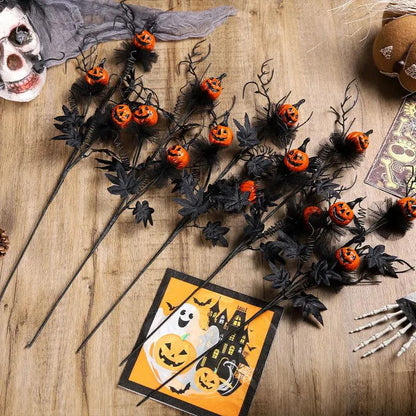 Halloween Decorations - Black Horror Pumpkin Twig Cutting Bouquet - AllvueCo