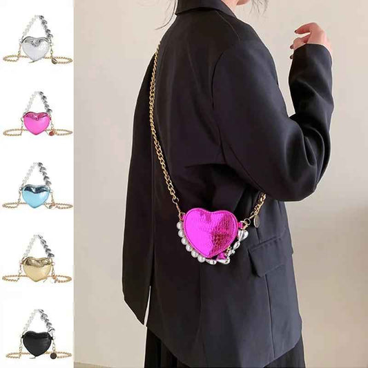 Mini Love-shape Pearls Handbag Fashion Cute Chain Lipstick B | Luggage & Bags - AllvueCo