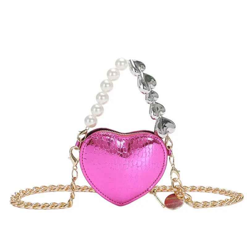 Mini Love-Shaped Pearls Handbag - Stylish Fashion Chain Lipstick Bag