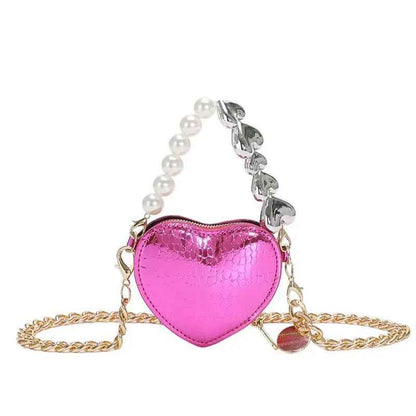Mini Love-Shaped Pearls Handbag - Stylish Fashion Chain Lipstick Bag