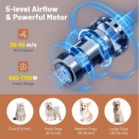 Dog & Cat Hair Blower – Negative Ion Function Grooming Dryer with Adjustable Settings - AllvueCo