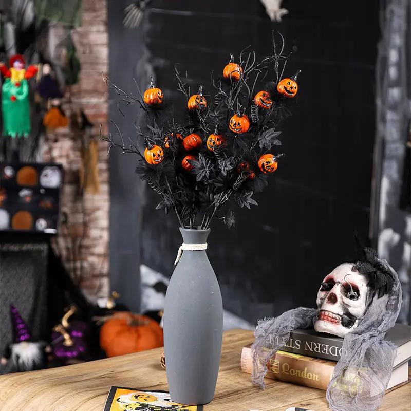 Halloween Decorations - Black Horror Pumpkin Twig Cutting Bouquet - AllvueCo