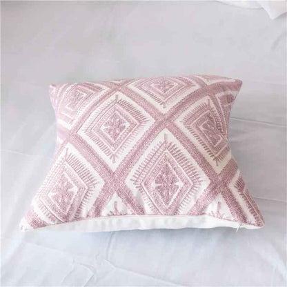 Geometric Embroidered Pillowcase - Decorative Cotton Home Accent