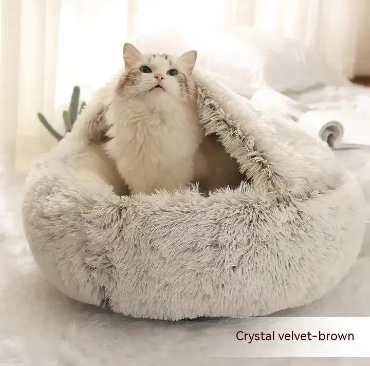 2 In 1 Dog And Cat Bed Pet Winter Bed Round Plush Warm Bed H | Other My Store