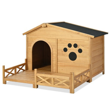 48" Wooden Outdoor Dog House with Porch – Weatherproof Medium Dog Kennel with Raised Floor & Easy Assembly - AllvueCo