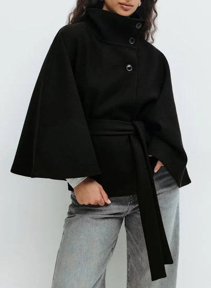Winter High Neck Batwing Sleeve Coat with Belt for Women - AllvueCo