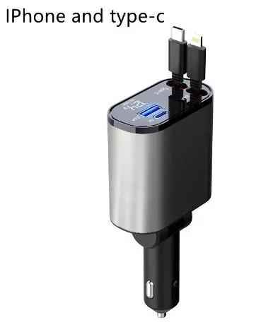 Metal Car Charger 100W Fast Charging Car Charger USB and Type-C Adapter