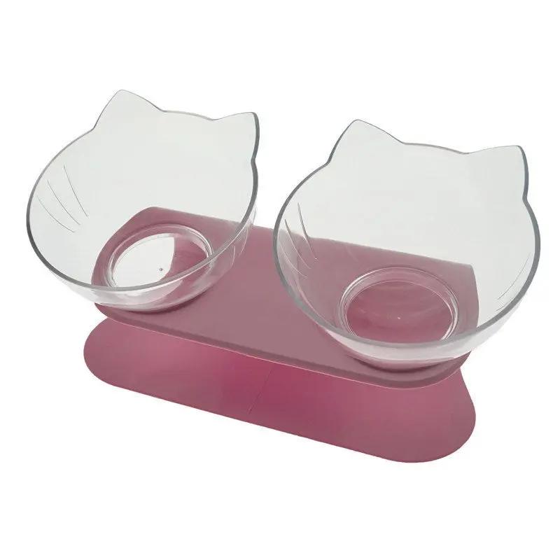 Non Slip Double Cat Bowl with Raised Stand for Pet Feeding - AllvueCo