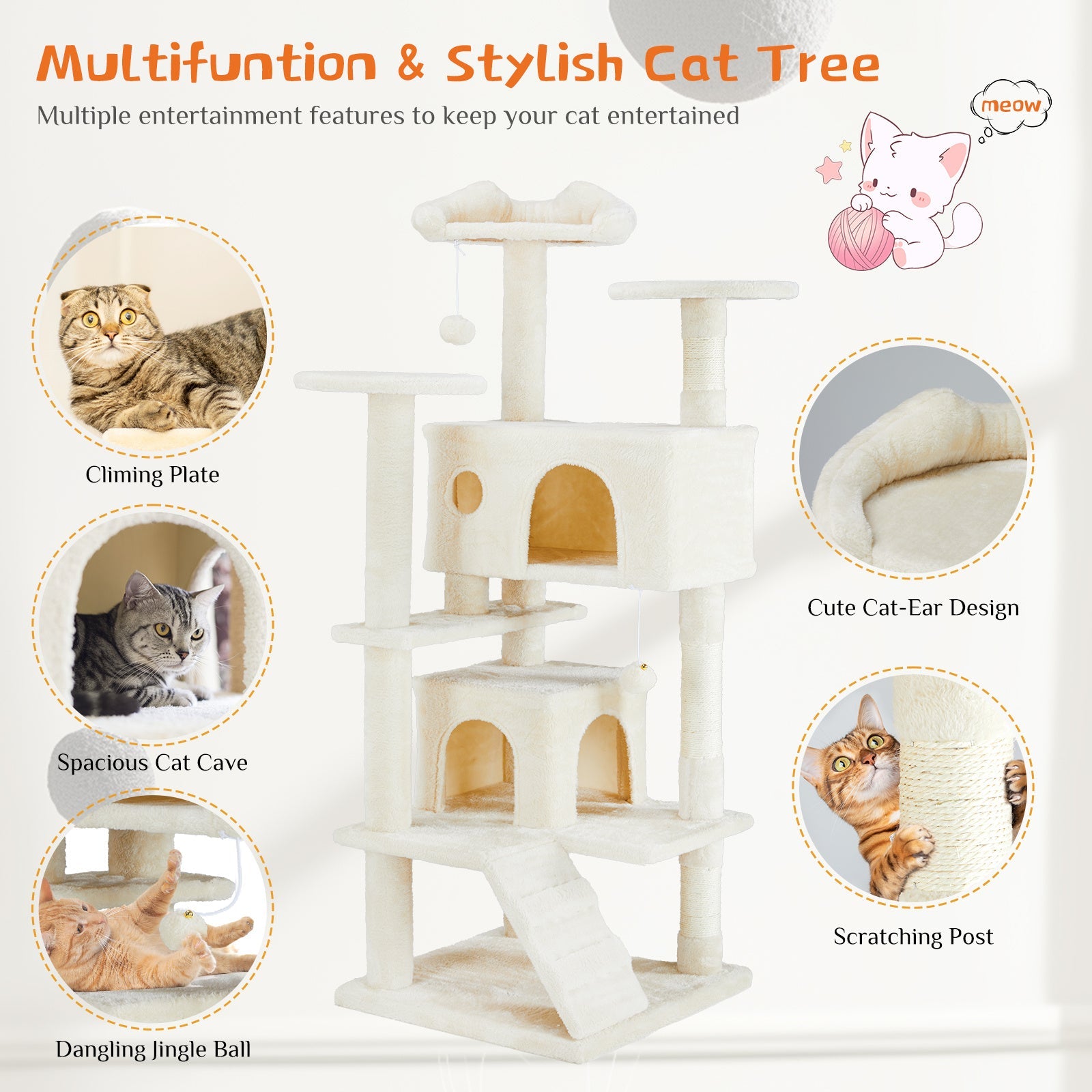 Multi-Level Cat Treehouse & Climbing Frame – Indoor Cat Tower with Scratching Posts, Hammocks & Hideouts - AllvueCo