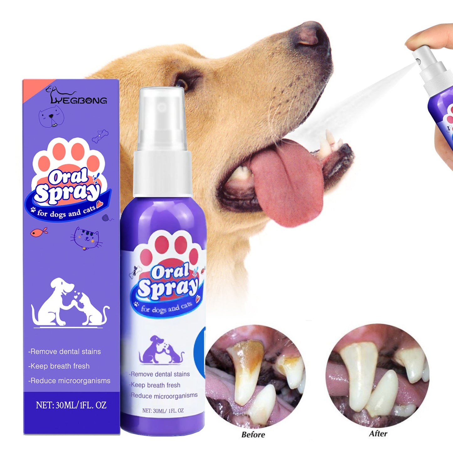 Pet Teeth Cleaning Spray for Cats & Dogs – Fresh Breath, Plaque & Tartar Remover with Easy No-Brush Application - AllvueCo