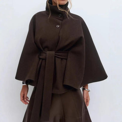 Winter High Neck Batwing Sleeve Coat with Belt for Women - AllvueCo