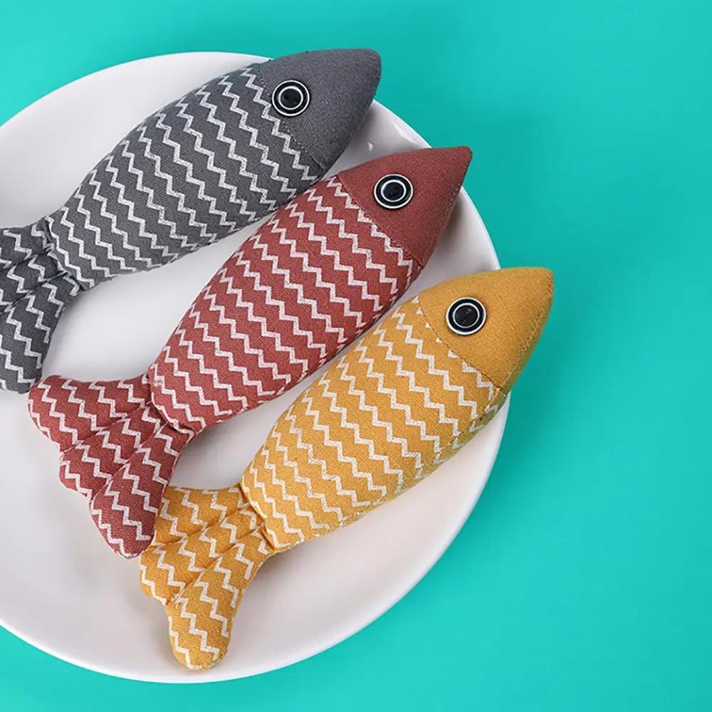 Burlap Fish Catnip Cat Toy, Throw Pillow, Teething Cat Toy, | Electronic Learning Toys - AllvueCo