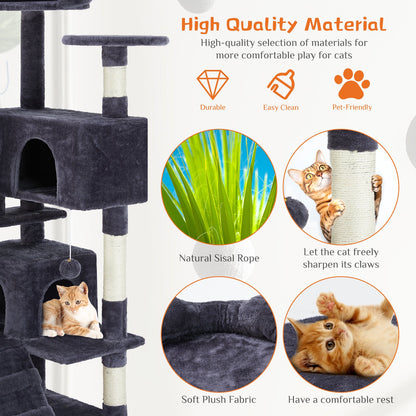 Multi-Level Cat Treehouse & Climbing Frame – Indoor Cat Tower with Scratching Posts, Hammocks & Hideouts - AllvueCo