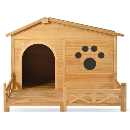 48" Wooden Outdoor Dog House with Porch – Weatherproof Medium Dog Kennel with Raised Floor & Easy Assembly - AllvueCo