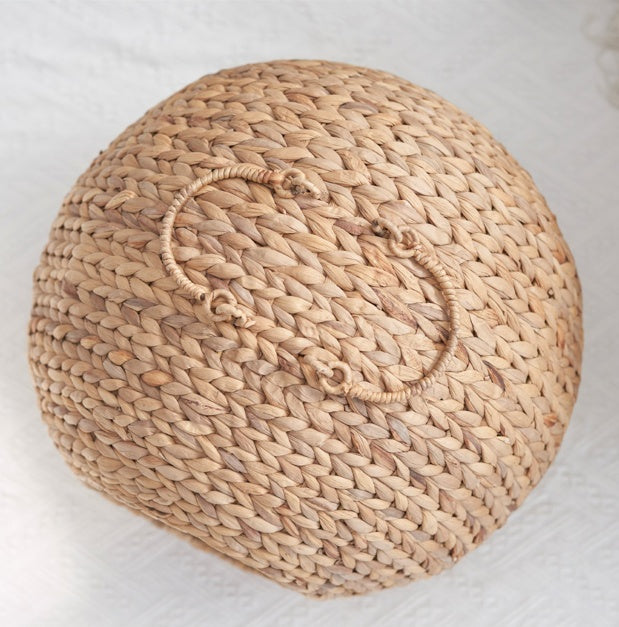 Natural Rattan Circular Cat Bed - Handwoven Water Hyacinth Cat Cave - AllvueCo