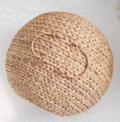Natural Rattan Circular Cat Bed - Handwoven Water Hyacinth Cat Cave - AllvueCo
