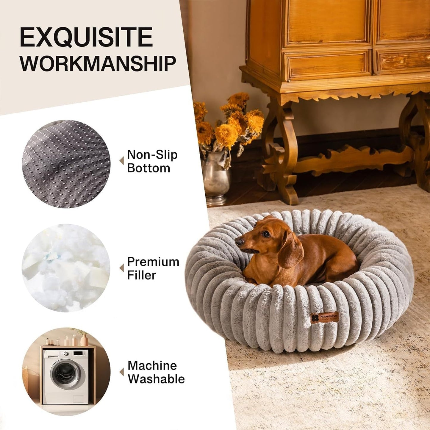 Super Soft Washable Round Cat Bed – Plush Faux Fur Pet Bed for Indoor Cats, Kittens & Puppies – Anti-Slip Bottom - AllvueCo