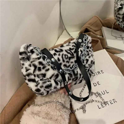 Leopard Print Women's Bag - Personality Diagonal Plush Bag for Women