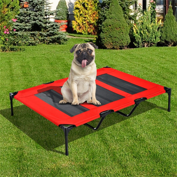 Elevated XXL Dog Bed – Portable Cooling Cot with Steel Frame & Travel Bag (Red) - AllvueCo