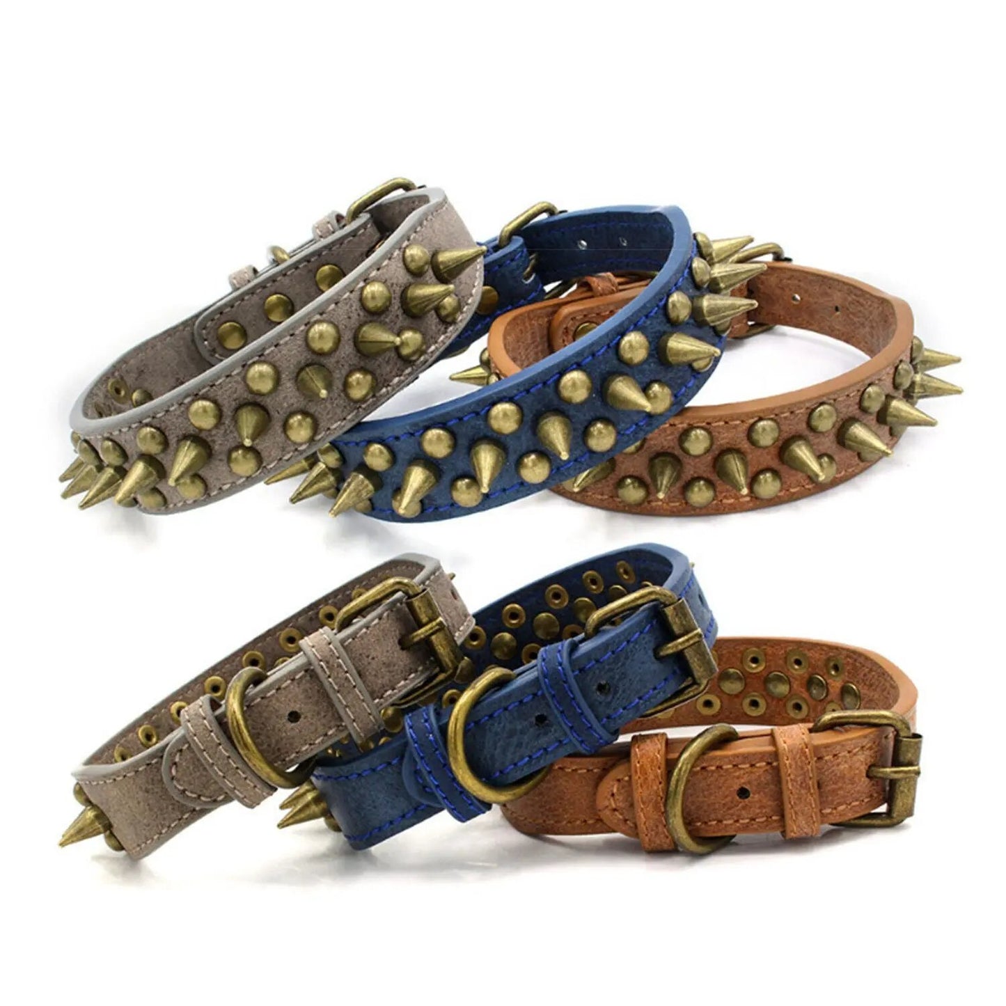 Retro Studded Spiked Rivet Large Dog Leather Collar - AllvueCo