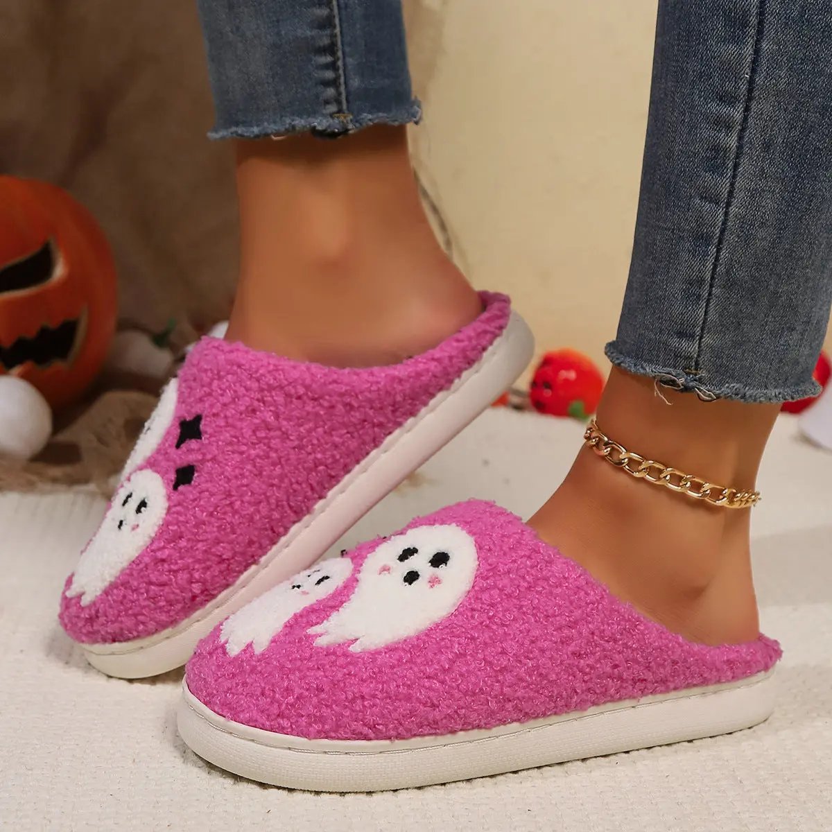 Halloween Cartoon Ghost Cotton Slippers for Women - Indoor Slippers - AllvueCo