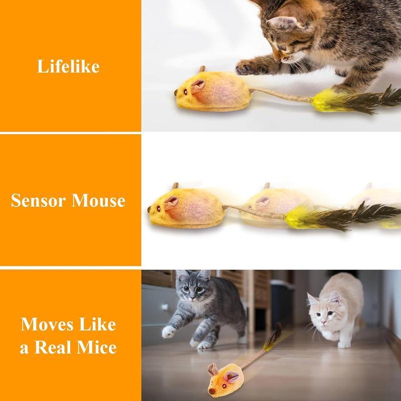USB Rechargeable Interactive Cat Mouse Toy – LED Lights, Automatic Movement & Chirping Sounds with Feather Tai - AllvueCo