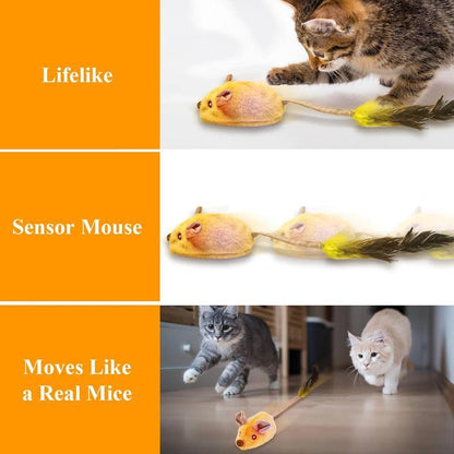 USB Rechargeable Interactive Cat Mouse Toy – LED Lights, Automatic Movement & Chirping Sounds with Feather Tai - AllvueCo