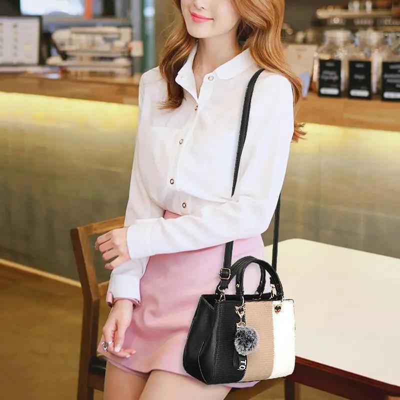 Women Handbag Patchwork Purse with Hairball Ornaments | Stylish Totes for Parties and Travel