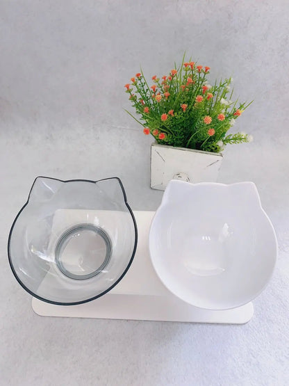 Non Slip Double Cat Bowl with Raised Stand for Pet Feeding - AllvueCo