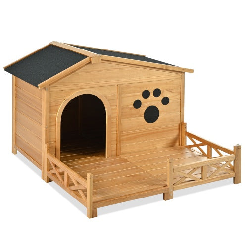 48" Wooden Outdoor Dog House with Porch – Weatherproof Medium Dog Kennel with Raised Floor & Easy Assembly - AllvueCo