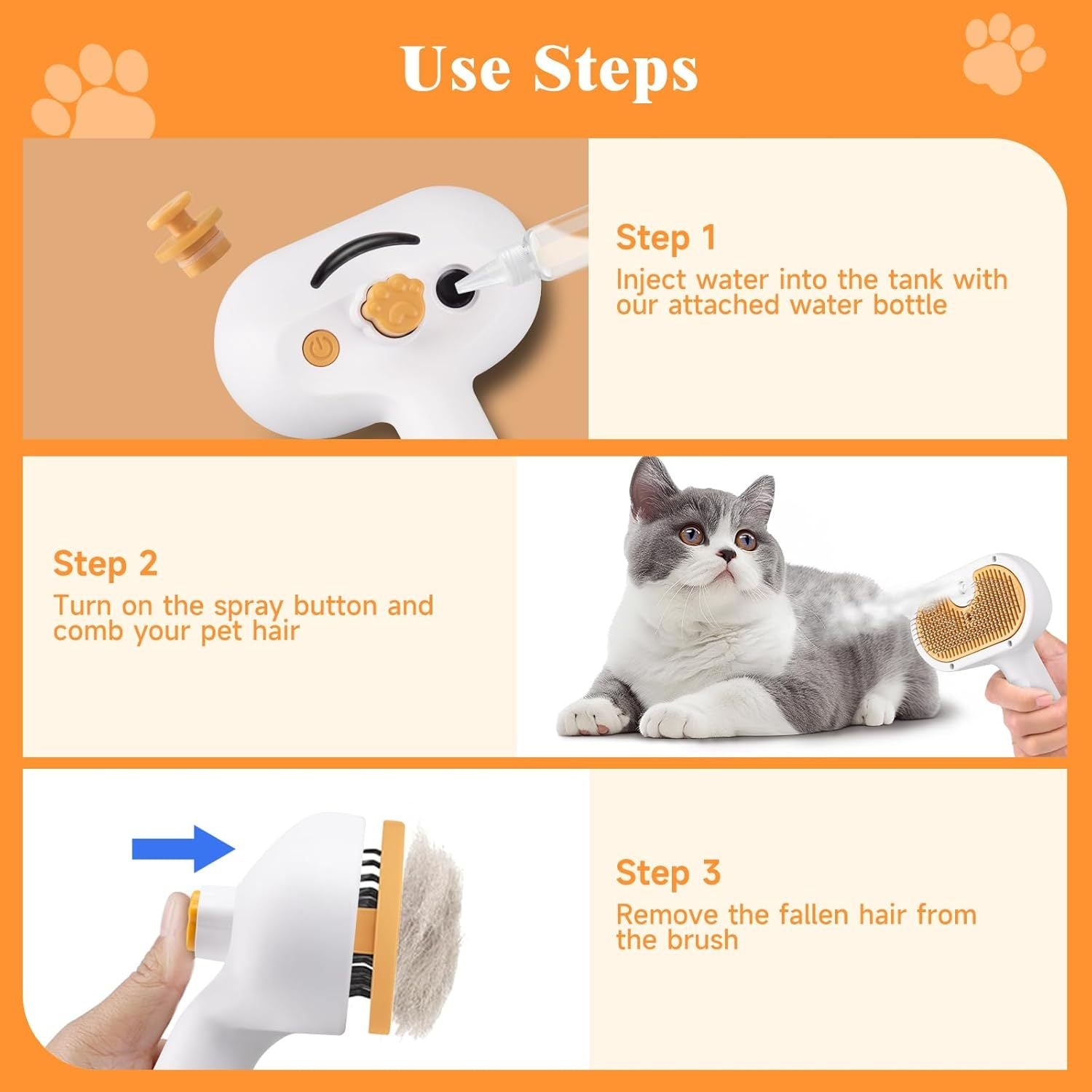 Universal Pet Steam Brush – 3-in-1 Spray Hair Grooming Tool for Cats & Dogs - AllvueCo