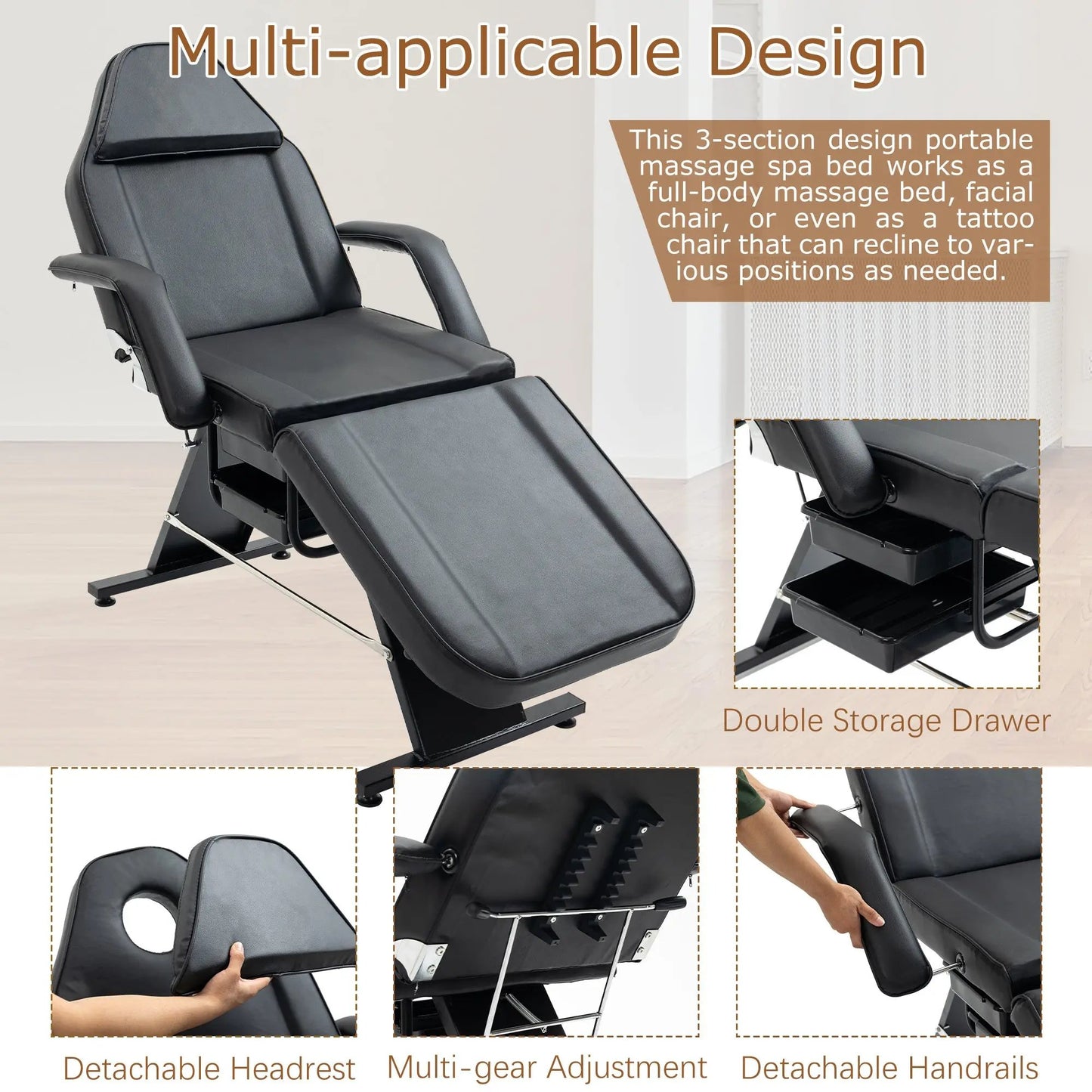 Metal Massage Salon Tattoo Chair – Adjustable Professional Spa, Massage & Tattoo Chair - AllvueCo